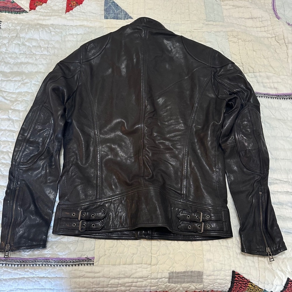Belstaff Leather Jacket Black Cafe Racer Moto Size 50 - Picture 7 of 8